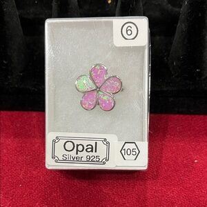 Silver 925 Ring Opal Flower Pendant